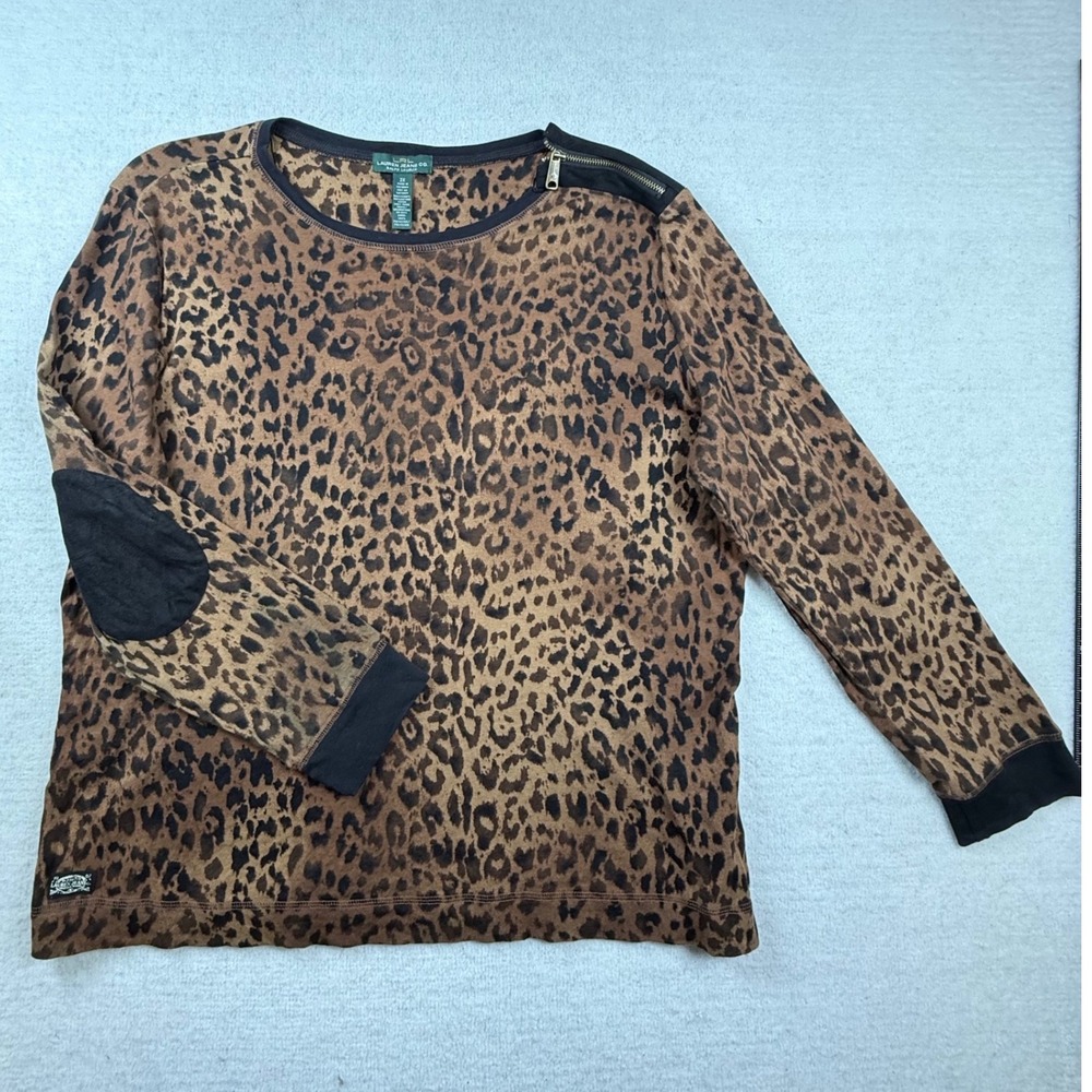 Lauren Ralph Lauren Leopard Top 2X Elbow Patches mob wife animal print safari